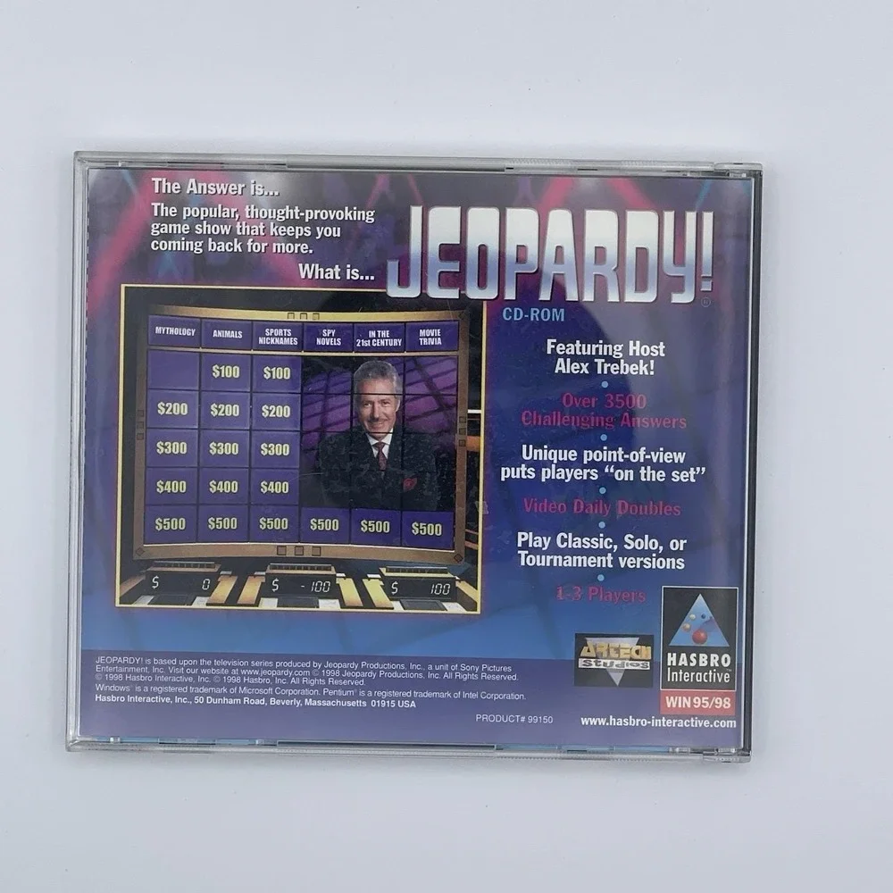 Jeopardy! CD-ROM PC Game (1998) Hasbro Interactive Windows 95/98‎ Alex Trebek